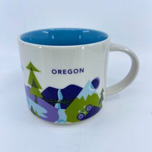 starbucks "you are here" oregon ceramic mug with scenic design & blue interior